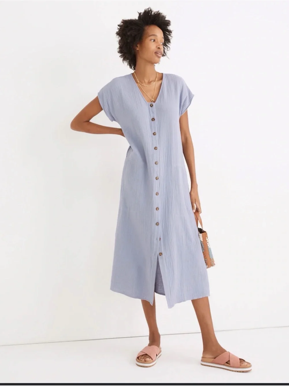 Madewell Pale Blue Button-Front Midi Dress sz xs NWT